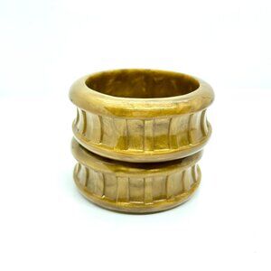 VINTAGE WIDE PLASTIC RESIN BANGLE SET RETRO CHUNKY GREEN MARBLE LUCITE 80S LOOK